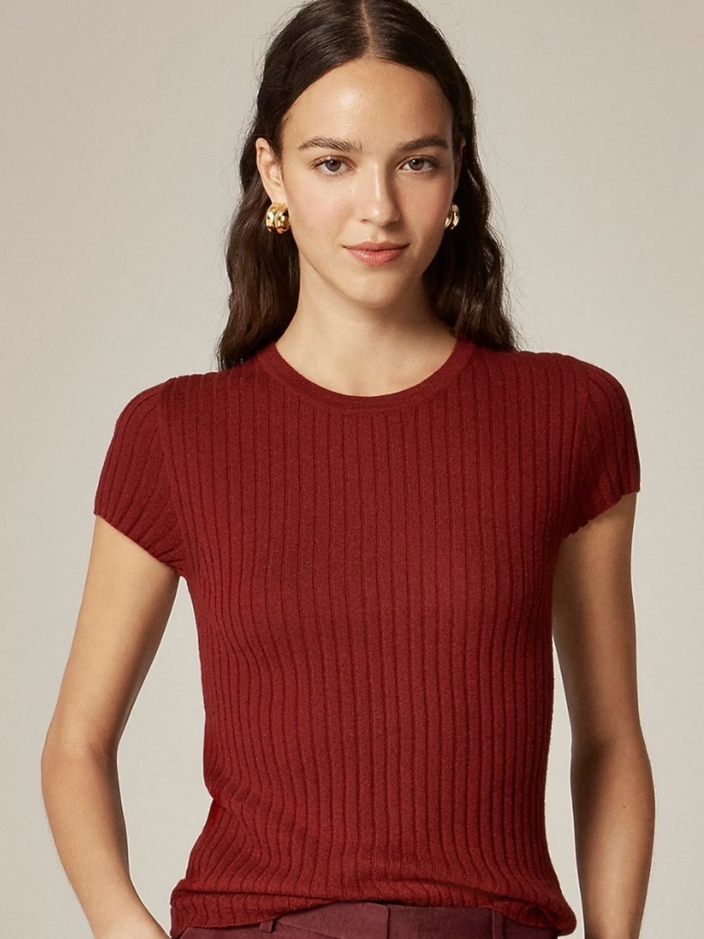 NWT! J. CREW Women’s Featherweight cashmere ribbed sweater-tee Bordeaux Berry XS
